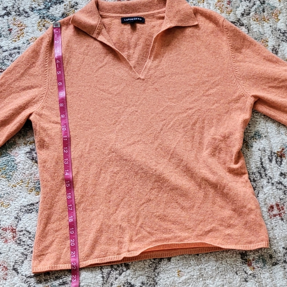 Lands' End peachy orange cashmere collar sweater size Medium - Picture 3 of 7